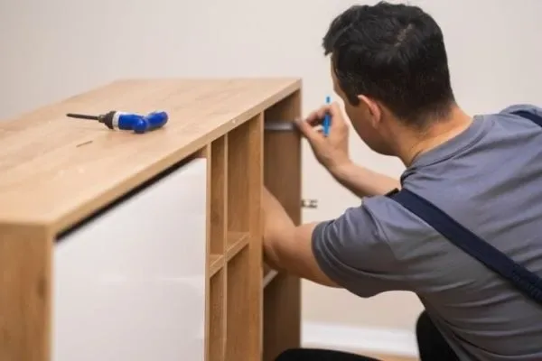 Montaje de un mueble de madera en un domicilio de Pamplona